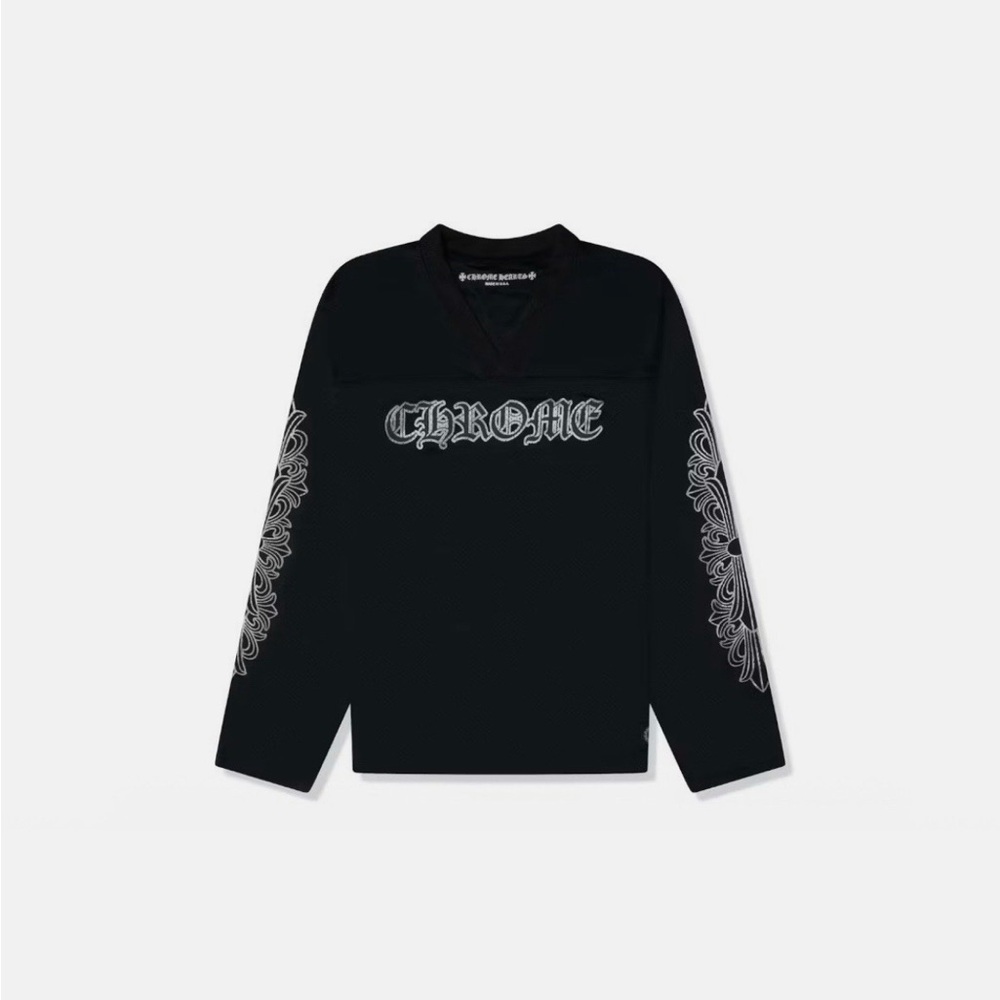Chrome Hearts Black Long Sleeve Tee with Silver Accents